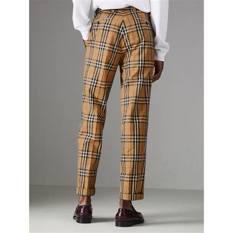 pantaloni check burberry|Check Cotton Trousers in Sand .